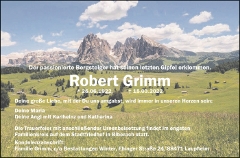 Anzeige von Robert Grimm von Schwäbische Zeitung