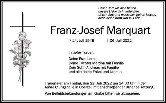 Anzeige von Franz-Josef Marquart von Schwäbische Zeitung