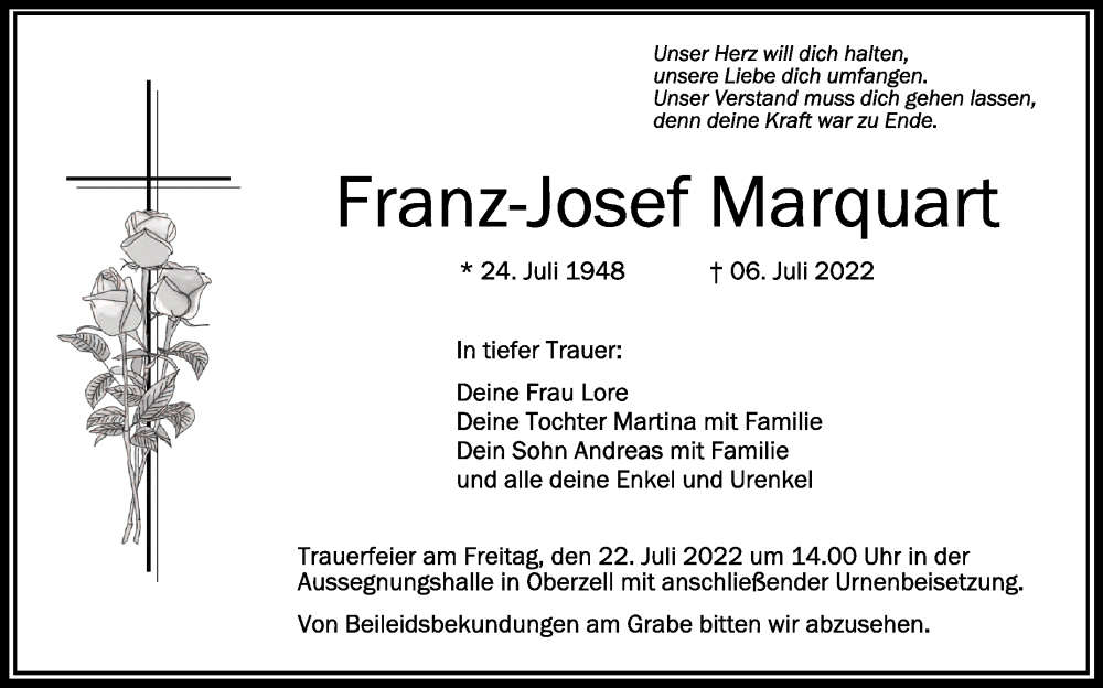  Traueranzeige für Franz-Josef Marquart vom 19.07.2022 aus Schwäbische Zeitung