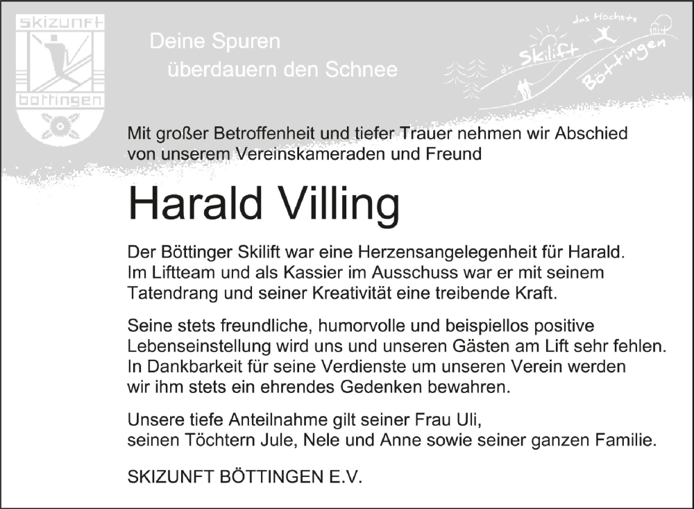  Traueranzeige für Harald Villing vom 18.07.2022 aus Schwäbische Zeitung