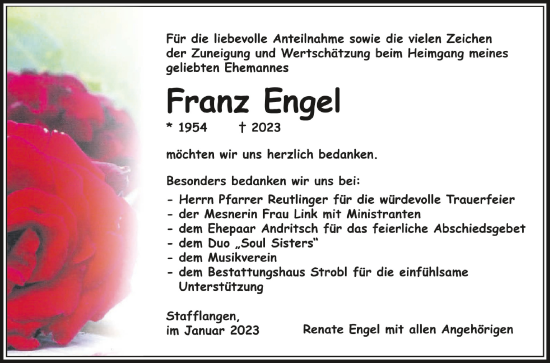 Anzeige von Franz Engel von Schwäbische Zeitung