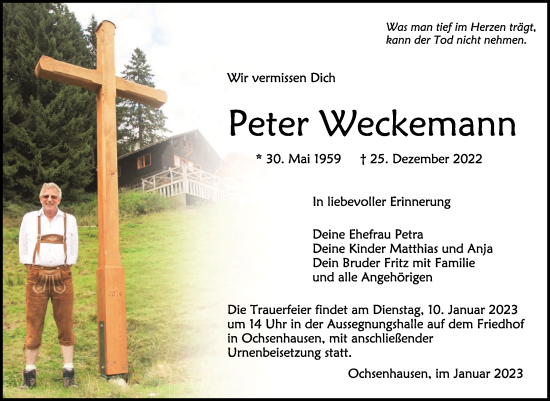 Anzeige von Peter Weckemann von Schwäbische Zeitung