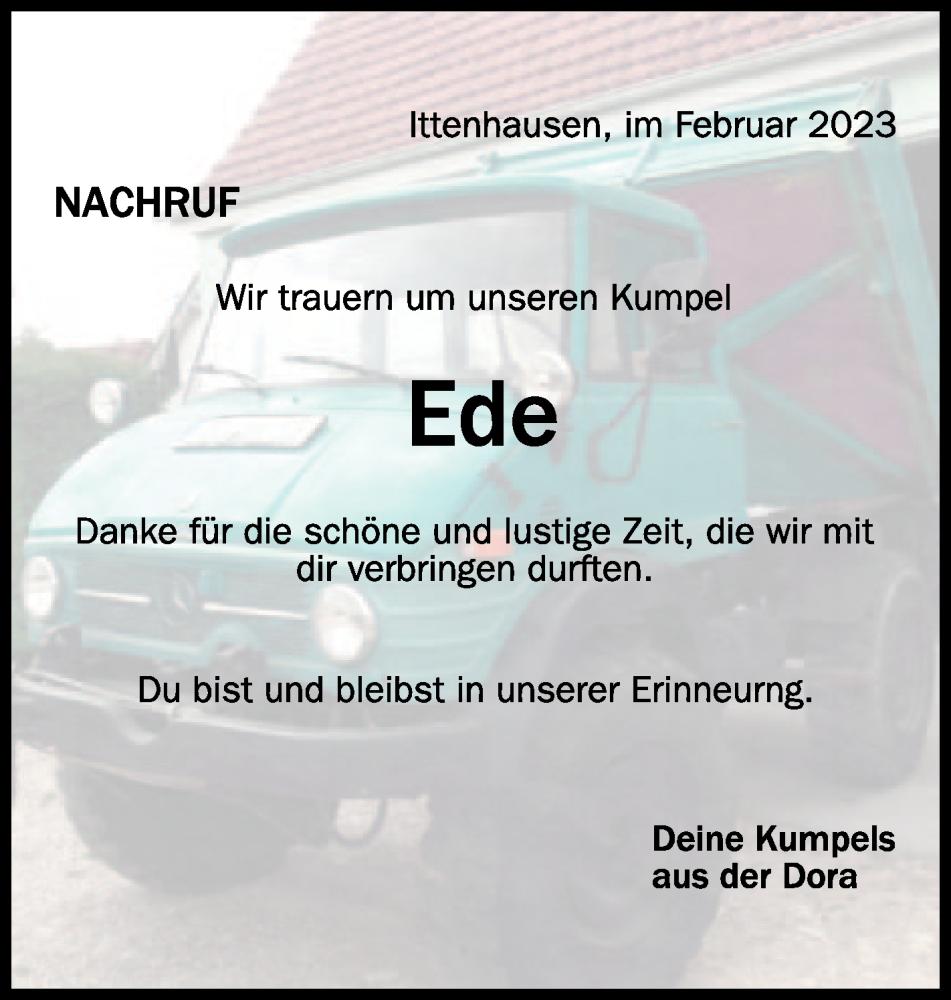  Traueranzeige für Ede  vom 15.02.2023 aus Schwäbische Zeitung