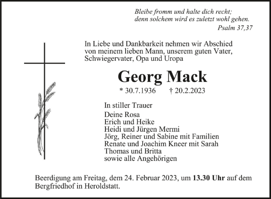 Anzeige von Georg Mack von Schwäbische Zeitung