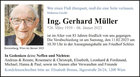 Anzeige von Gerhard Müller von Schwäbische Zeitung