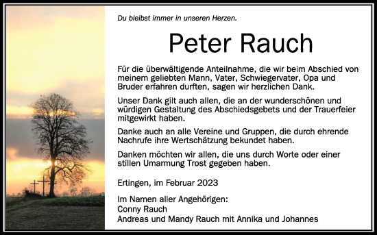 Anzeige von Peter Rauch von Schwäbische Zeitung