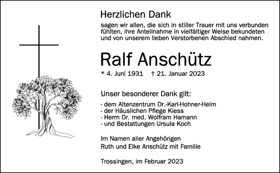 Anzeige von Ralf Anschütz von Schwäbische Zeitung