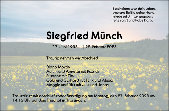 Anzeige von Siegfried Münch von Schwäbische Zeitung