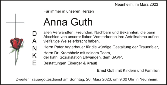 Anzeige von Anna Guth von Schwäbische Zeitung