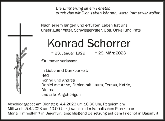 Anzeige von Konrad Schorrer von Schwäbische Zeitung