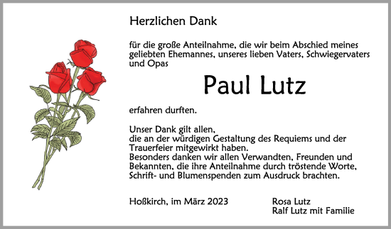 Anzeige von Paul Lutz von Schwäbische Zeitung