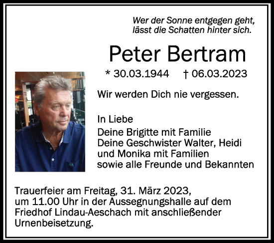 Anzeige von Peter Bertram von Schwäbische Zeitung