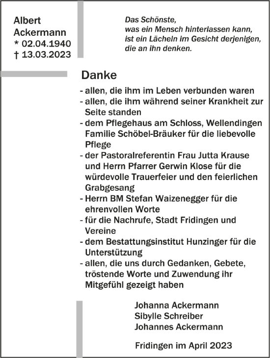 Anzeige von Albert Ackermann von Schwäbische Zeitung