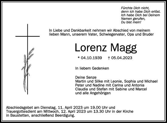 Anzeige von Lorenz Magg von Schwäbische Zeitung