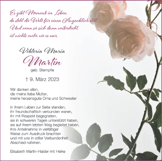 Anzeige von Viktoria Maria Martin von Schwäbische Zeitung