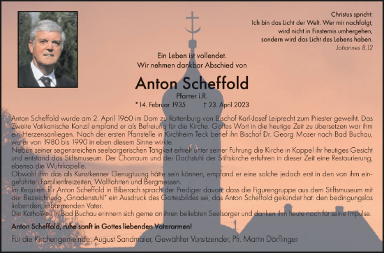 Anzeige von Anton Scheffold von Schwäbische Zeitung