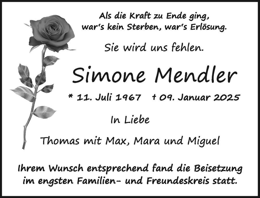  Traueranzeige für Simone Mendler vom 08.02.2025 aus Biberach