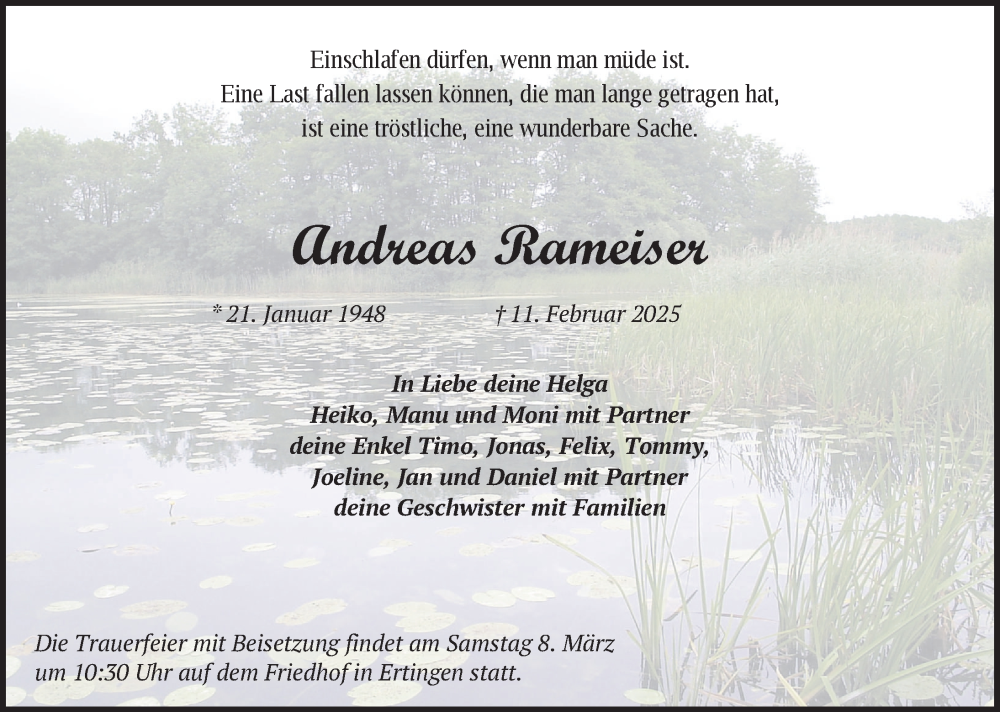  Traueranzeige für Andreas Rameiser vom 05.03.2025 aus Biberach