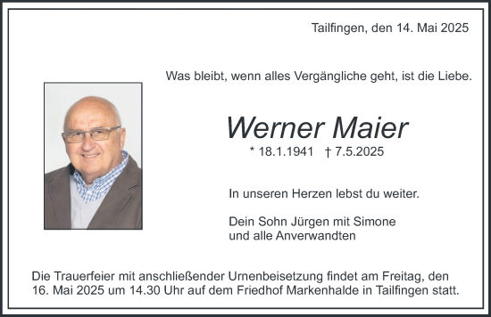 Anzeige von Werner Maier von Balingen